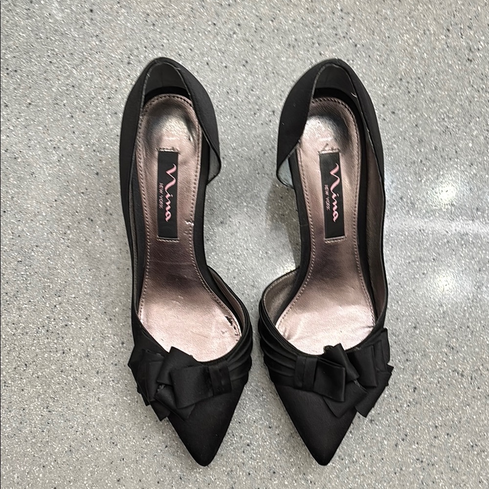 Nina Shoes Black D'Orsay Heels with Bow Accent